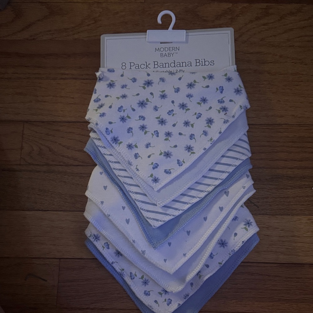Modern Baby Blue and White Bandana Bibs - 8 Pack